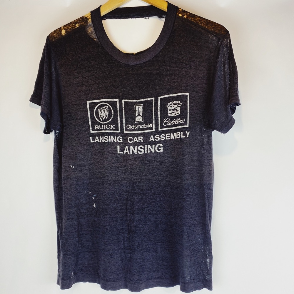 Vintage 70s black Lansing Car Assembly tee Size M